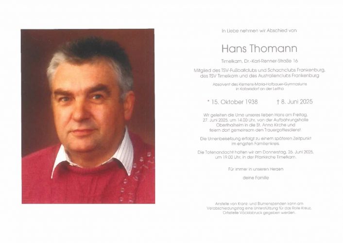 Sterbeandenken Hans Thomann
